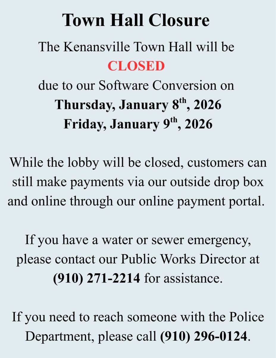 Kenansville Town Hall Closure Notice January 2026